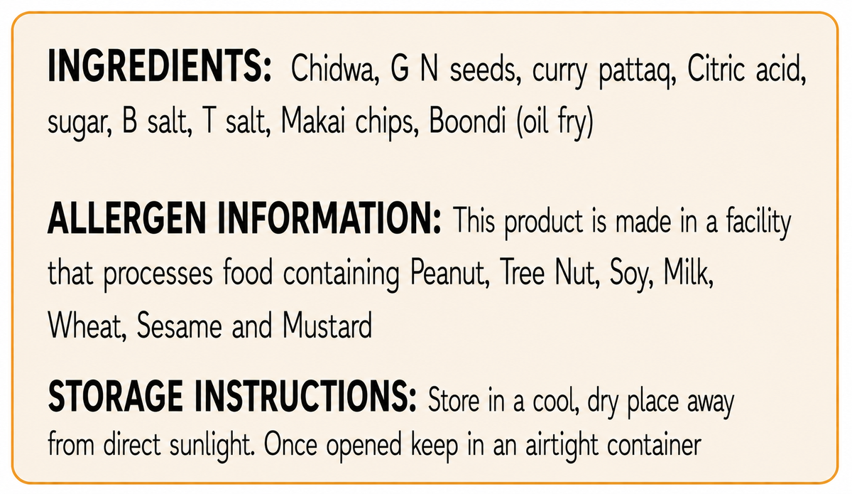 Khatta Meetha Chidwa nutritional info