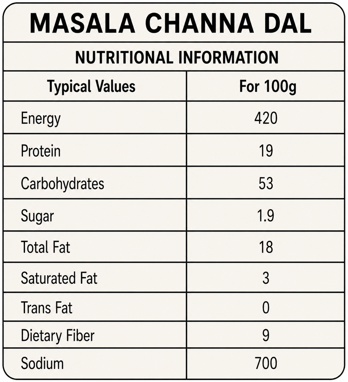 Masala Chana nutritional info