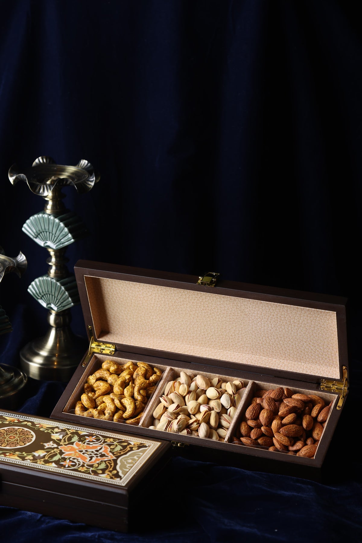 3 Cavity Wooden Dryfruit Box