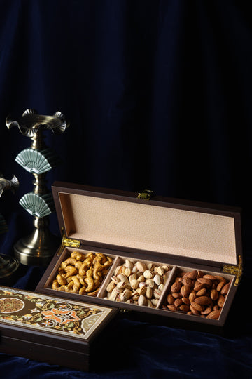 Wooden Dry Fruit Box (3 Cavities)